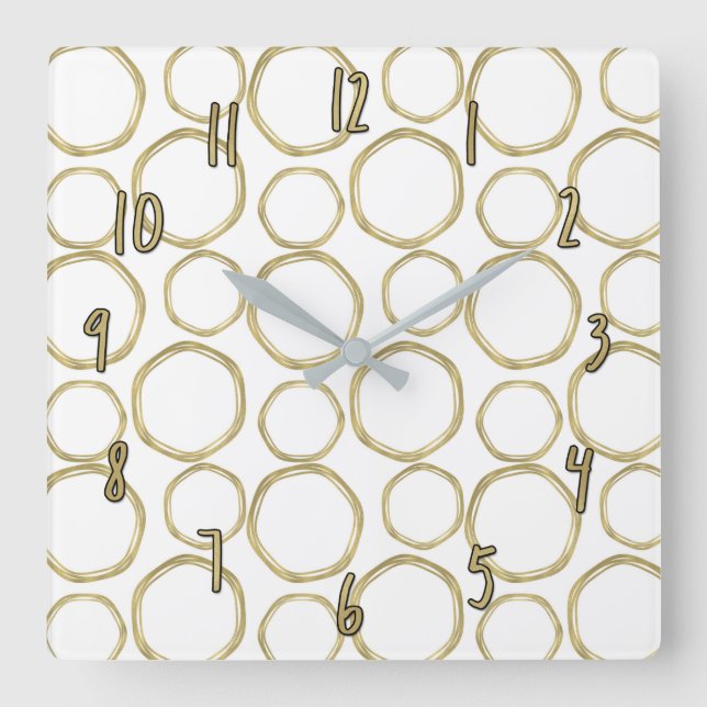 Horloge Carrée Gold Circles & White Modern Trendy Chic (Recto)