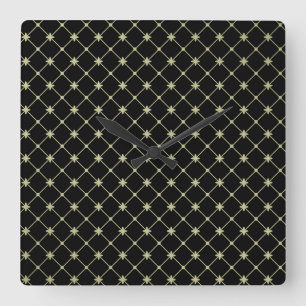 Horloge Carrée Gold Crosses on Black Wall Clock