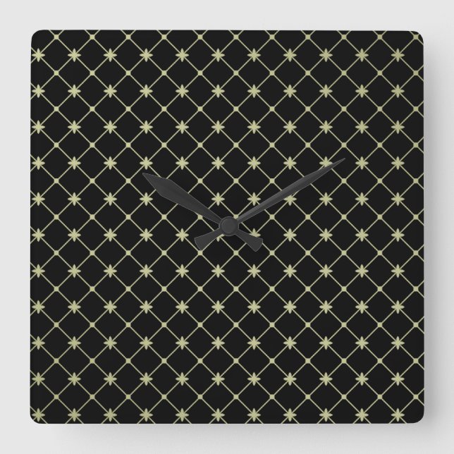 Horloge Carrée Gold Crosses on Black Wall Clock (Recto)