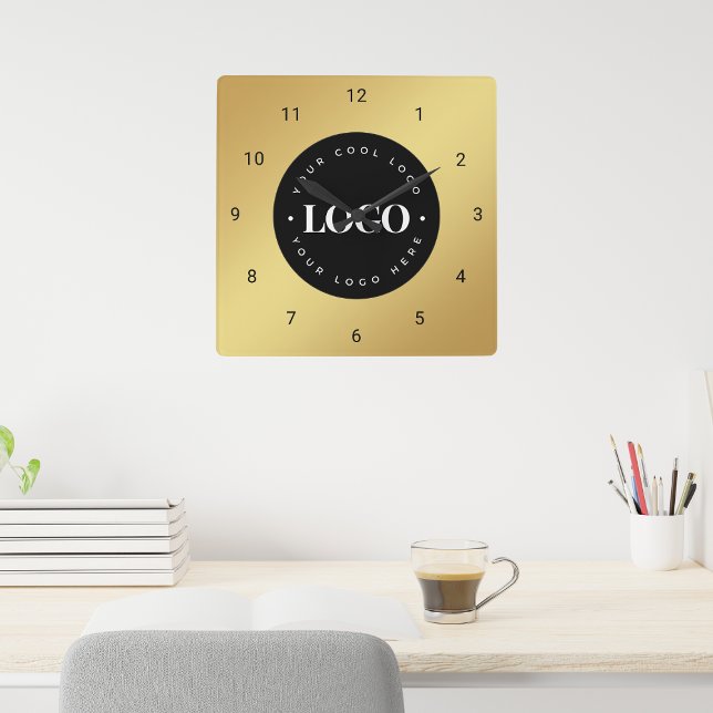 Horloge Carrée Gold Gradient Custom Logo Entreprise Bureau (Créateur téléchargé)