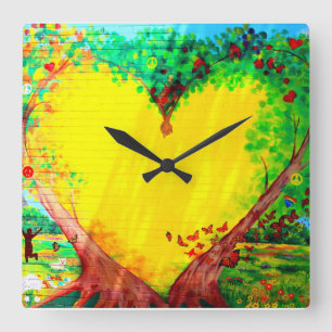 Horloge Carrée gold heart mural clock