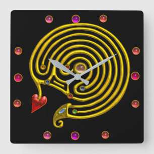 Horloge Carrée GOLD HYPER LABYRINTH ROSE GEMSTONES JAUNE Noire