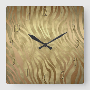 Horloge Carrée Gold Luxueux Zebra Jungle Safari Glam