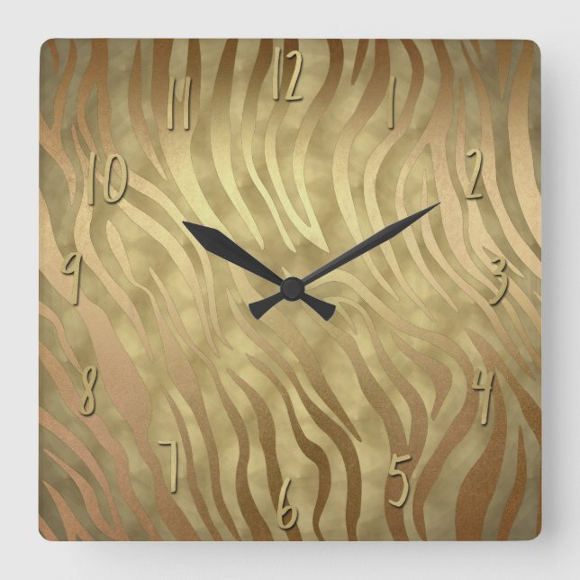 Horloge Carrée Gold Luxueux Zebra Jungle Safari Glam (Recto)