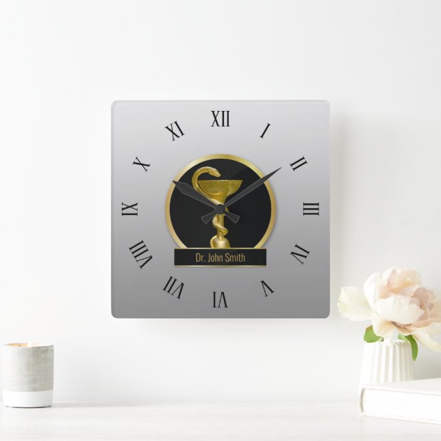 Horloge Carrée Gold Professional Hygieia Nom Médicale du bol (Maison)