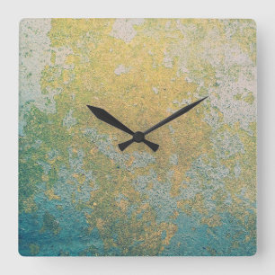 Horloge Carrée Gold & turquoise stone geode pattern