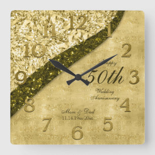 Horloge Carrée Golden 50e anniversaire Mariage Keepsaké