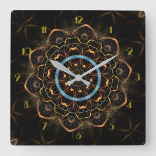 Horloge Carrée Golden Filigree Mandala