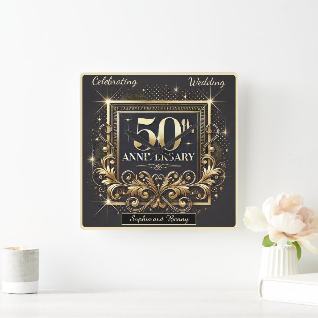 Horloge Carrée Golden Glow : Hommage du 50e anniversaire (Maison)