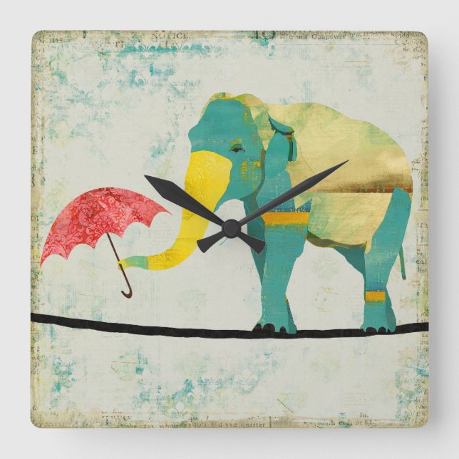 Horloge Carrée Golden Graceful Elephant Clock (Recto)