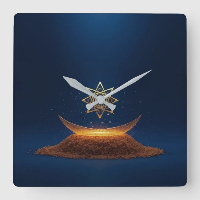 Horloge Carrée Golden Harmony – Shree Yantra’s Divine Resonance (Recto)