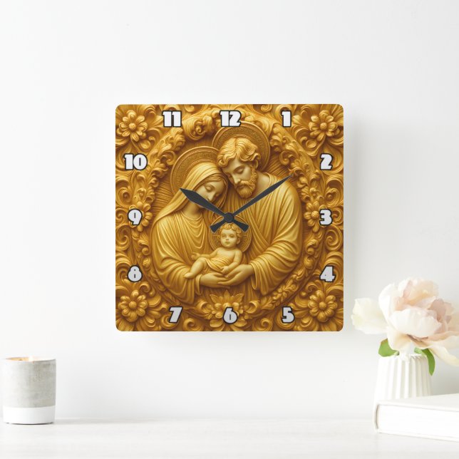 Horloge Carrée Golden Holy Family Devotional Relief (Maison)