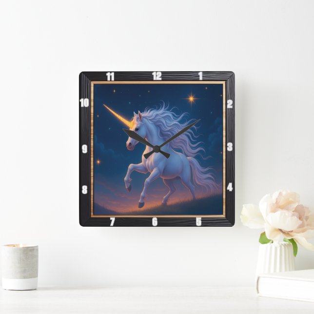 Horloge Carrée Golden Horn Unicorn Starry Voyage (Maison)