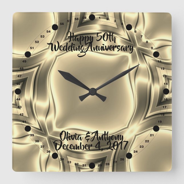 Horloge Carrée Golden Lines 50e anniversaire du Mariage (Recto)