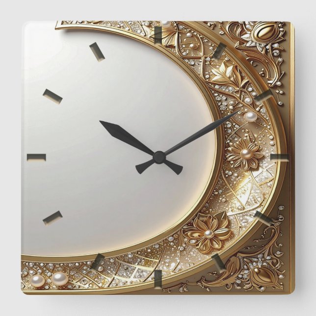 Horloge Carrée Golden Ornate Frame Wall Clock (Recto)