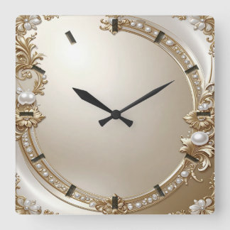 Horloge Carrée Golden Ornate Frame with Pearls Wall Clock