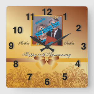 Horloge Carrée Golden Stylish 50e anniversaire 🕰️ spécial
