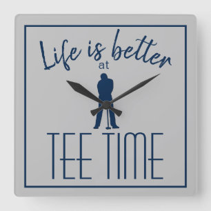 Horloge Carrée Golf Parcours Tee Temps gris bleu