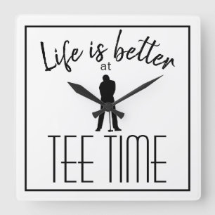 Horloge Carrée Golf Parcours Tee Time Blanc Noir