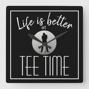 Horloge Carrée Golfer Golf Course Tee Time Black White