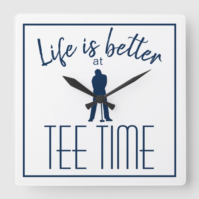 Horloge Carrée Golfer Golf Course Tee Time White Blue (Recto)