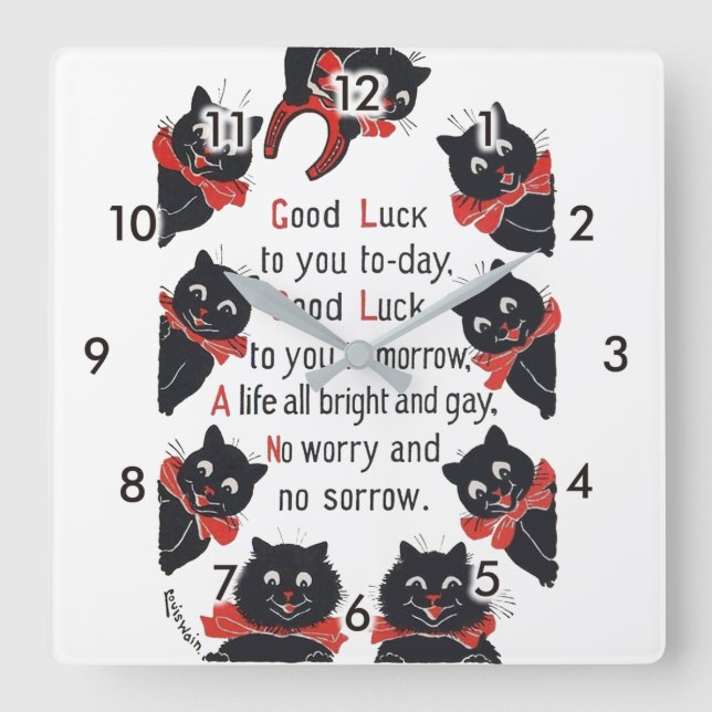 Horloge Carrée Good Luck Cats, Louis Wain (Recto)