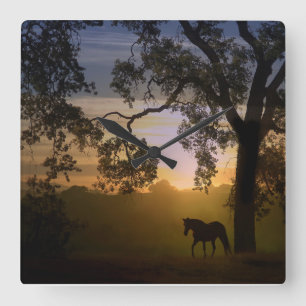 Horloge Carrée Gorgeous Horse in the Sunset Clock
