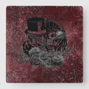 Horloge Carrée Gothique Kissing Skulls Couple Et Sang Rouge Étern