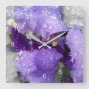 Horloge Carrée gouttes d'eau sur iris