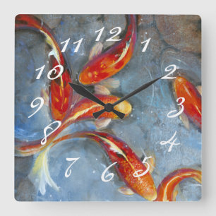 Horloge Carrée Graceful Koi II