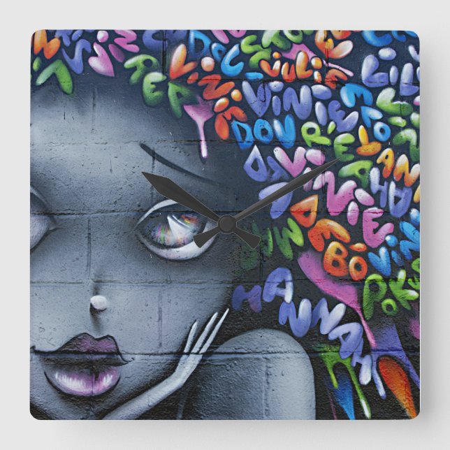 Horloge Carrée Graffiti aux fées (Recto)