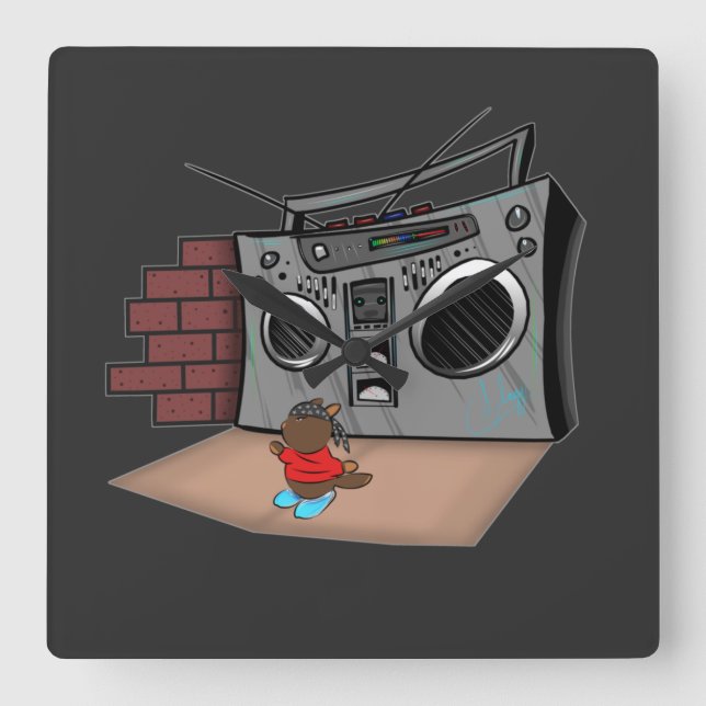 Horloge Carrée Graffiti Boom Box Break Dance Cartoon (Recto)