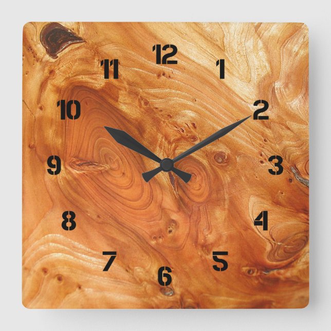 Horloge Carrée Grain en bois (Recto)