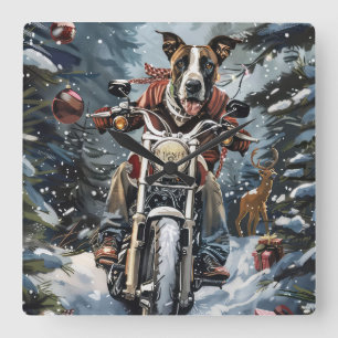 Horloge Carrée Grand chien Danse équitation moto Noël