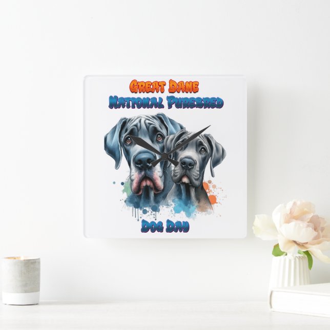 Horloge Carrée Grand Dane Day pour le Chien Purebred National ! (Maison)