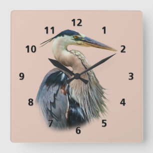 Horloge Carrée Grand Héron bleu personnalisable