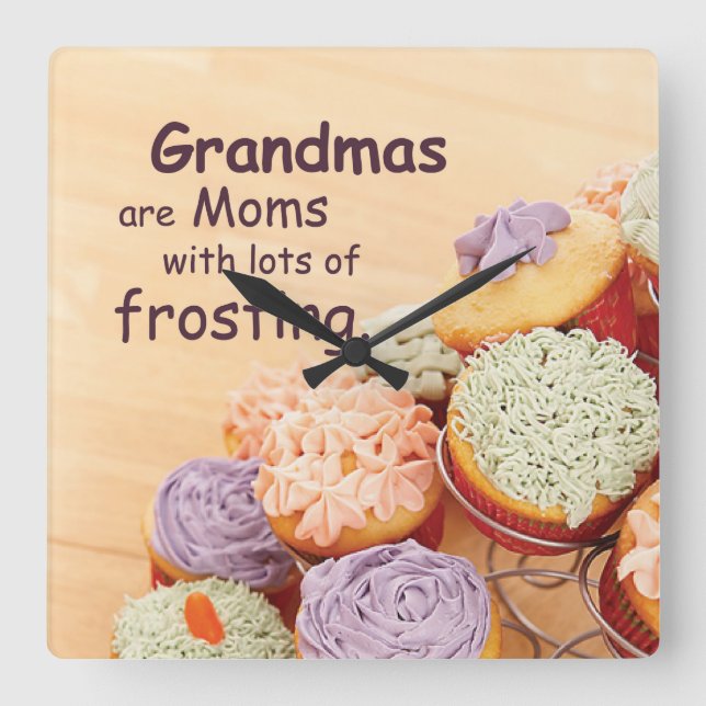 Horloge Carrée Grand-mère Cupcakes Fête des Mères, Cadeau Carré (Recto)
