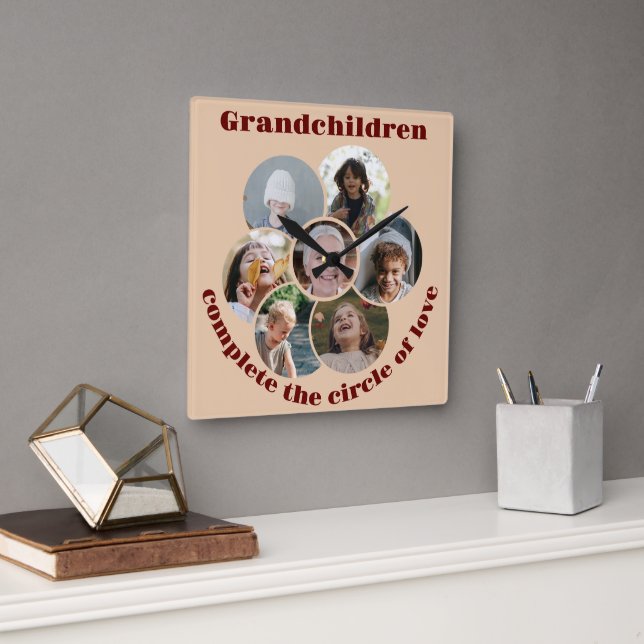 Horloge Carrée Grand-mère sur mesure/enfants 7 Cercle Photo Colla (Bureau)