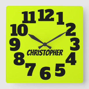 Horloge Carrée Grand Nombre de Chartreuse Neon Jaune-Vert