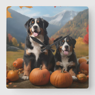 Horloge Carrée Grand Suisse Montagne Pup Automne Citrouille de pl