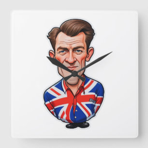 Horloge Carrée Grande-Bretagne Homme Caricature Avec Drapeau Unio