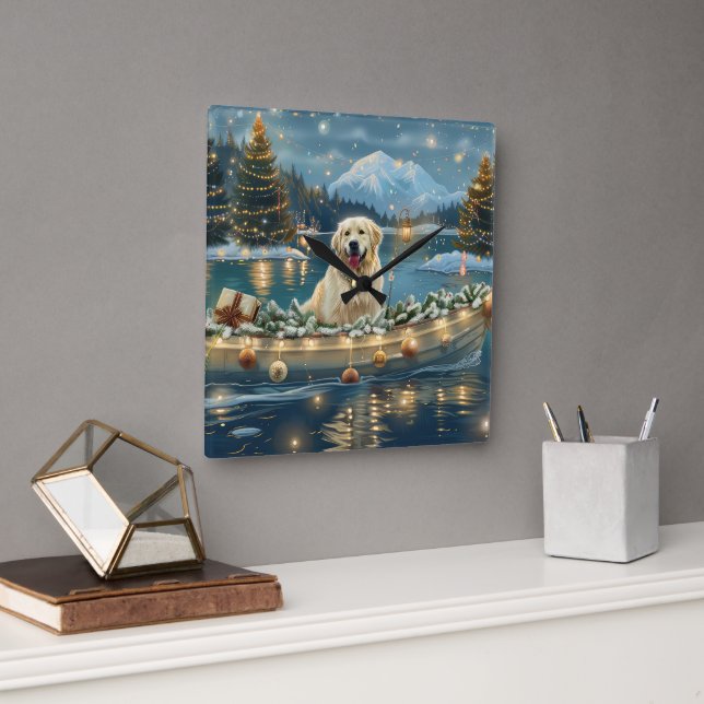Horloge Carrée Grande Pyrénées Noël Festive Voyage (Bureau)
