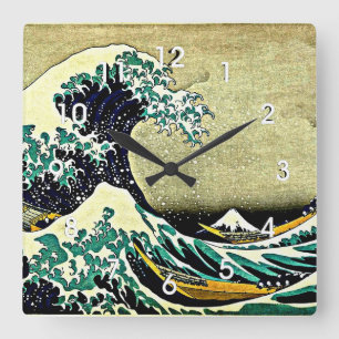 Horloge Carrée Grande vague au large de Kanagawa