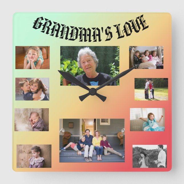 Horloge Carrée Grandma's Love Square Wall Clock (Recto)