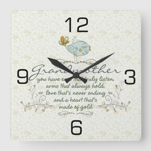 Horloge Carrée Grandmother Poem with Birds (Recto)