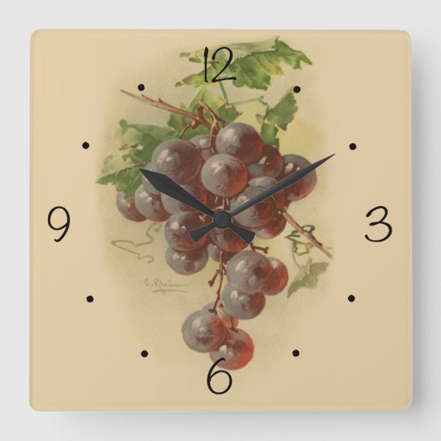 Horloge Carrée Grapes de vintage (Recto)