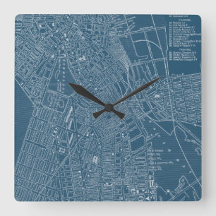 Horloge Carrée Graphic Map of Boston