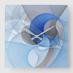 Horloge Carrée Graphique d'art fractal gris bleu Abstrait moderne