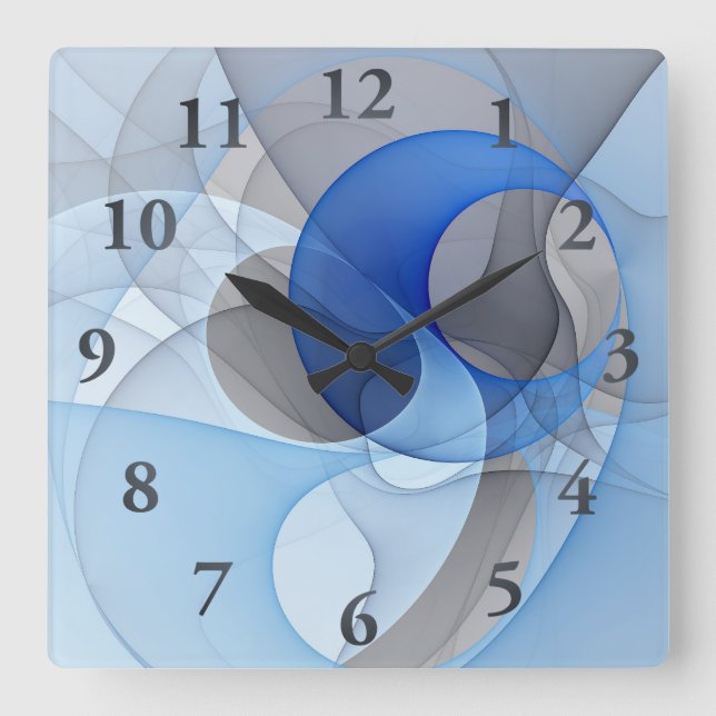 Horloge Carrée Graphique d'art fractal gris bleu Abstrait moderne (Recto)