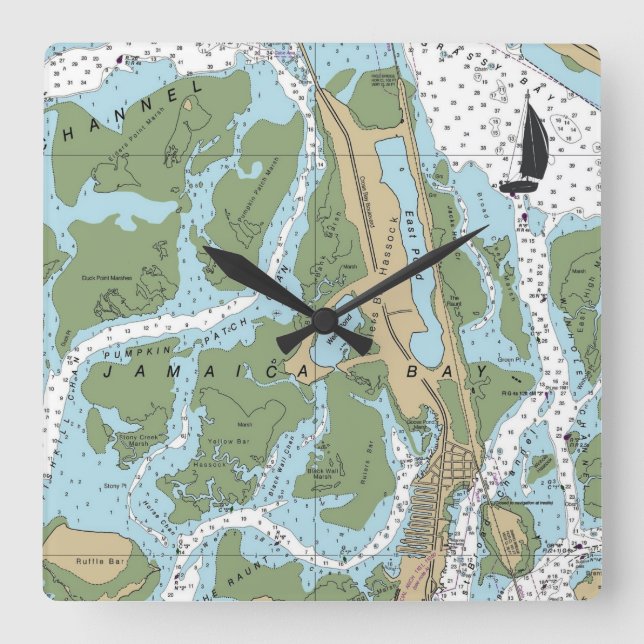 Horloge Carrée Graphique Jamaïque Bay New York (Recto)